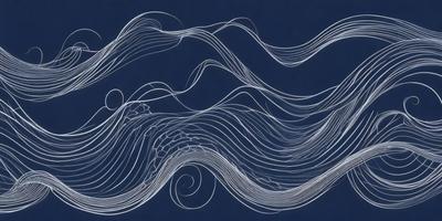 The primary subject of the image is a blue ocean with white waves. The setting is a vast expanse of water, and the visual style is a combination of digital art and illustration. The dominant colors are blue and white, creating a serene and calming atmosphere.
