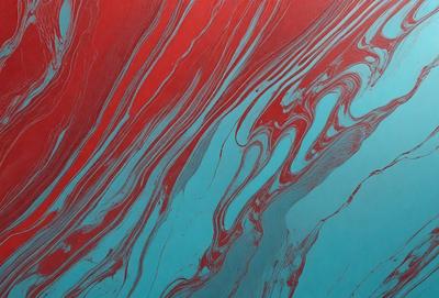 The primary subject of the image is a blue and red swirling pattern, which appears to be a painting or a digital artwork. The setting is a blue background, and the visual style suggests that it is a digital artwork or a painting. The dominant colors in the image are blue and red, creating a vibrant and energetic atmosphere.