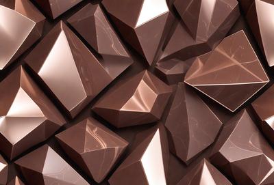 The primary subject of the image is a close-up of a chocolate wall, which appears to be made of chocolate bricks. The setting is a room with a chocolate-themed design. The visual style is a combination of a photo and digital art, creating a unique and intriguing appearance. The dominant colors are brown and beige, giving the scene a warm and inviting atmosphere.