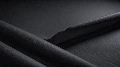The primary subject of the image is a pair of black leather scissors. The setting is a dark room, and the visual style is a close-up of the scissors. The colors and mood of the image are dark and moody, with the black leather scissors being the main focus.