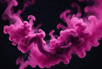 The primary subject of the image is a pink smoke or mist, which appears to be a digital art or illustration. The setting is a dark background, which contrasts with the pink smoke. The visual style gives the impression of a surreal or dreamy atmosphere. The dominant colors are pink and purple, creating a soft and ethereal mood.