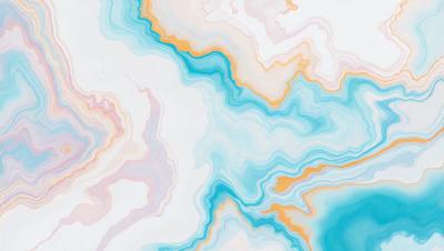 The primary subject of the image is a blue and white painting of a waterfall. The setting is a white background, and the visual style appears to be a digital art or illustration. The dominant colors are blue and white, creating a serene and calming atmosphere.
