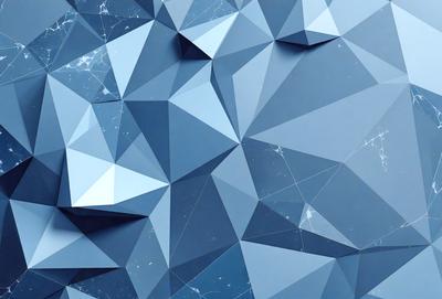 The primary subject of the image is a blue and white geometric pattern, which appears to be a digital art or illustration. The setting is a blue background, and the visual style is a combination of digital art and illustration. The dominant colors are blue and white, creating a calm and soothing atmosphere.