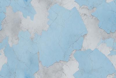 The primary subject of the image is a blue and white wall with a pattern of white and blue squares. The setting is a room with a blue and white wallpaper. The visual style is a digital art or illustration, as the wallpaper appears to be a digital design. The colors and mood of the image are predominantly blue and white, creating a calm and serene atmosphere.