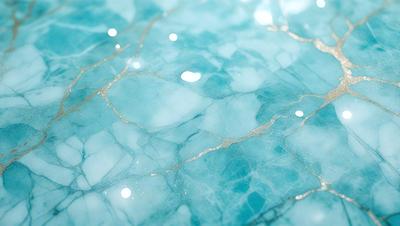 The primary subject of the image is a blue and gold marbled surface, which appears to be a piece of marble or a marbled wall. The setting is a room with a blue and gold marbled wall, and the visual style is a close-up of the marbled surface. The colors and mood of the image are predominantly blue and gold, creating a warm and luxurious atmosphere.