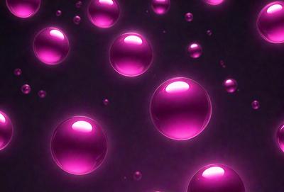 The primary subject of the image is a group of pink bubbles floating in a dark, purple-colored environment. The setting appears to be a nighttime scene, with the bubbles and the dark background creating a moody atmosphere. The visual style of the image is a combination of photo and digital art, as the bubbles are captured in a close-up shot, while the dark background and the overall composition suggest a digital artwork. The dominant colors in the image are pink and purple, which contribute to the overall mood and aesthetic of the scene.