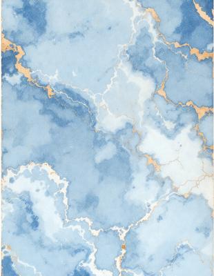The primary subject of the image is a blue and white painting of a cloudy sky. The setting is a blue and white background, which complements the artwork. The visual style is a painting, showcasing the artist's skill in creating a realistic and captivating scene. The colors and mood of the painting are predominantly blue and white, giving it a serene and calming atmosphere.