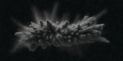 The primary subject of the image is a large, dark, and somewhat blurry cloud. The setting is a black background, which contrasts with the cloud, making it stand out. The visual style appears to be a combination of a photo and a drawing, as the cloud has a somewhat digital and artistic appearance. The colors and mood of the image are dark and moody, with the cloud being the main focus and the background serving as a contrasting element.