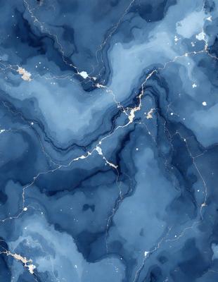The primary subject of the image is a blue marble-like surface with a pattern of white streaks. The setting is a dark blue background, which contrasts with the marble-like surface. The visual style appears to be a digital art or illustration, as the marble-like surface is depicted in a detailed and intricate manner. The colors and mood of the image are predominantly dark blue and moody, with the white streaks adding a touch of contrast and interest to the overall composition.