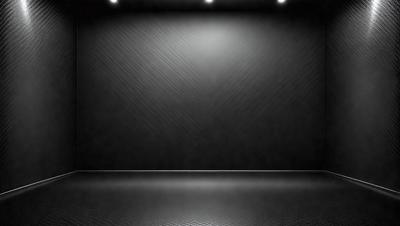 The primary subject of the image is a black wall with a light shining on it. The setting is a dark room, and the visual style is a black and white photo. The dominant colors are black and white, and the overall atmosphere is moody and dramatic.