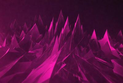 The primary subject of the image is a large, pink, glass-like structure with a purple background. The setting appears to be a futuristic, digital art environment. The visual style is a combination of digital art and illustration, creating a unique and intriguing atmosphere. The dominant colors in the image are pink and purple, giving the scene a vibrant and captivating appearance.
