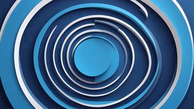The primary subject of the image is a large, blue, circular object with a hole in the center. The setting is a blue wall, and the visual style appears to be a combination of digital art and illustration. The dominant colors are blue and white, creating a calm and serene atmosphere.