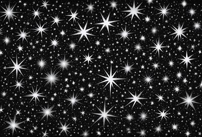 The primary subject of the image is a pattern of stars, which are the main objects in the scene. The setting is a black background, which contrasts with the white stars. The visual style is a combination of digital art and illustration, creating a unique and eye-catching design. The colors and mood of the image are predominantly black and white, giving it a classic and timeless appearance.