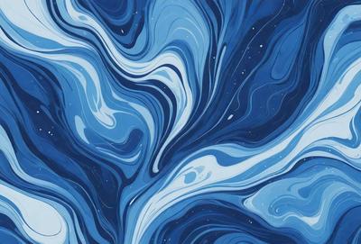 The primary subject of the image is a blue and white swirling pattern, which appears to be a digital art or illustration. The setting is a blue background, and the visual style is a combination of digital art and illustration. The dominant colors are blue and white, creating a calming and soothing atmosphere.