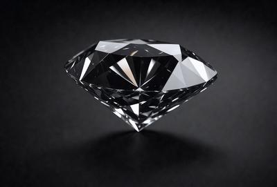 The primary subject of the image is a large, clear, and shiny diamond. The diamond is placed on a black background, which creates a striking contrast. The visual style of the image is a close-up of the diamond, showcasing its beauty and clarity. The colors and mood of the image are predominantly black and white, giving it a classic and elegant appearance.