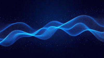 The primary subject of the image is a blue wave pattern, which is displayed on a dark blue background. The visual style of the image is digital art, as it appears to be a computer-generated or digitally manipulated design. The colors and mood of the image are predominantly dark and moody, with the blue wave pattern being the main focal point.