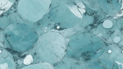 The primary subject of the image is a close-up of a marble surface with a pattern of circles. The setting is a blue-green background, which adds to the overall mood of the image. The visual style is a combination of a photo and digital art, creating a unique and intricate pattern. The dominant colors are blue-green and white, giving the image a calming and serene atmosphere.