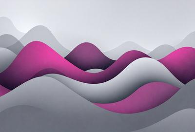 The primary subject of the image is a series of three large, curved, and pink-colored sculptures. These sculptures are displayed against a gray background, creating a striking contrast between the vibrant pink and the neutral gray. The visual style of the image is a combination of digital art and illustration, as the sculptures are depicted in a detailed and artistic manner. The overall atmosphere of the image is dynamic and eye-catching, with the bold colors and unique shapes of the sculptures drawing the viewer's attention.
