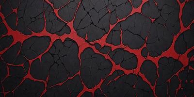 The primary subject of the image is a close-up of a red and black patterned surface, which appears to be a piece of art or a textured wall. The setting is a black background, which contrasts with the red and black pattern. The visual style is a combination of photo and digital art, creating a unique and intriguing appearance. The dominant colors are red and black, giving the image a bold and striking appearance.