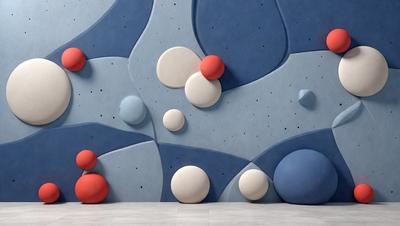 The primary subject of the image is a wall with a blue and white design. The setting is a room with a blue and white wall, and the visual style appears to be a combination of digital art and illustration. The dominant colors are blue and white, creating a calm and soothing atmosphere.