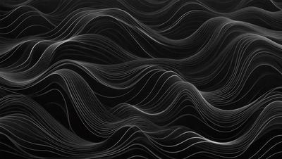 The primary subject of the image is a black and white painting of a wave. The setting is a black background, and the visual style is a painting. The dominant colors are black and white, creating a dramatic and moody atmosphere.