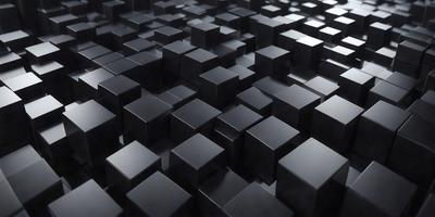 The primary subject of the image is a black and white pattern of cubes. The setting is a black background, and the visual style appears to be a digital art or illustration. The dominant colors are black and white, creating a stark and minimalist atmosphere.