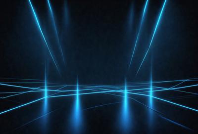 The primary subject of the image is a blue light, which is the main focus of the scene. The setting is a dark room with a blue background, creating a moody atmosphere. The visual style is a digital art or illustration, as the light appears to be a digital creation. The colors and mood of the image are predominantly blue, giving it a cool and mysterious vibe.