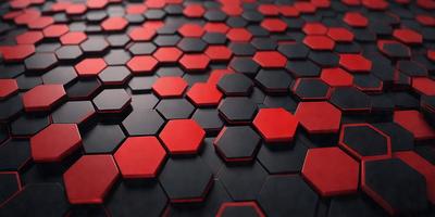 The primary subject of the image is a close-up of a red and black checkered pattern. The setting is a black background, and the visual style appears to be a digital art or illustration. The dominant colors are red and black, creating a bold and striking appearance.
