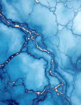 The primary subject of the image is a blue and yellow swirling pattern, which appears to be a painting or a digital artwork. The setting is a blue background, and the visual style is a combination of photo and digital art. The dominant colors are blue and yellow, creating a vibrant and lively atmosphere.