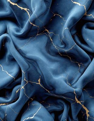 The primary subject of the image is a blue fabric with gold speckles, which appears to be a piece of clothing or a decorative item. The setting is a close-up of the fabric, showcasing its texture and design. The visual style is a detailed, up-close view of the fabric, emphasizing its unique features. The colors and mood of the image are predominantly blue and gold, creating a sense of luxury and elegance.