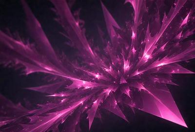 The primary subject of the image is a pink, purple, and white geometric pattern. The setting is a dark background, which contrasts with the bright colors of the pattern. The visual style is a combination of digital art and illustration, creating a unique and eye-catching design. The dominant colors in the image are pink, purple, and white, giving the pattern a vibrant and lively appearance.