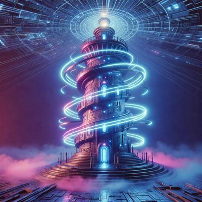 The primary subject of the image is a tall, futuristic tower with a spiral design. The tower is illuminated by a blue light, giving it a unique and captivating appearance. The setting is a futuristic cityscape, with the tower towering over the surrounding environment. The visual style of the image is digital art, as it appears to be a computer-generated or digitally rendered scene. The colors and mood of the image are predominantly blue, creating a sense of calmness and sophistication.