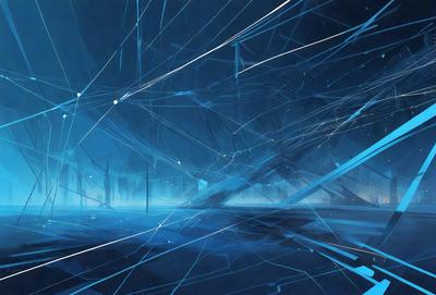 The primary subject of the image is a futuristic, blue-toned cityscape with a large, blue-lit building. The setting is a dark, blue-tinted environment, which adds to the overall atmosphere. The visual style of the image is a combination of digital art and illustration, creating a unique and captivating scene. The colors and mood of the image are predominantly blue, giving it a futuristic and mysterious feel.
