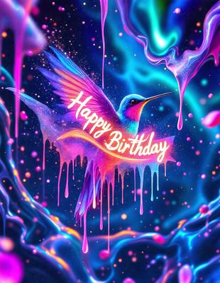 The primary subject of the image is a colorful bird, which is the main focus of the scene. The bird is flying in front of a vibrant, colorful background, which adds to the overall atmosphere of the image. The visual style of the image is digital art, as it appears to be a digital illustration or painting. The colors and mood of the image are lively and cheerful, with the bird and the background creating a sense of celebration and joy.