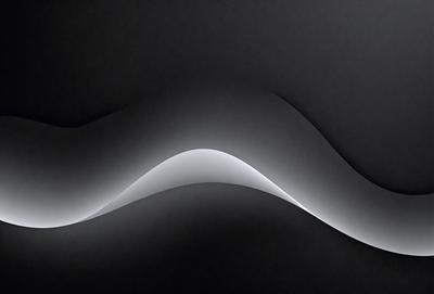 The primary subject of the image is a white, curved line that appears to be a wave or a flowing shape. The setting is a black background, which contrasts with the white line, creating a striking visual effect. The visual style is a combination of digital art and illustration, as the line is smooth and fluid, resembling a digital drawing. The colors and mood of the image are predominantly black and white, with the white line being the main focus and creating a sense of depth and movement.