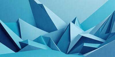The primary subject of the image is a blue, three-dimensional structure that resembles a mountain. The setting is a blue background, which creates a striking contrast with the structure. The visual style is a combination of digital art and illustration, giving the image a unique and artistic appearance. The dominant colors are blue and white, creating a calm and serene atmosphere.