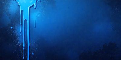 The primary subject of the image is a blue background with a few drops of water. The setting appears to be a dark, moody environment. The visual style is a close-up of the blue background with the drops of water, giving the image a digital art or illustration appearance. The colors and mood of the image are predominantly dark and moody, with the blue background and the drops of water creating a sense of depth and intrigue.