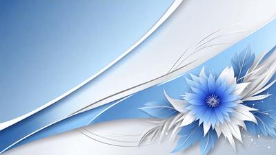 The primary subject of the image is a beautifully designed blue flower. The setting is a white background, which provides a clean and elegant appearance. The visual style is a combination of digital art and illustration, creating a vibrant and eye-catching image. The dominant colors are blue and white, giving the image a calm and serene atmosphere.
