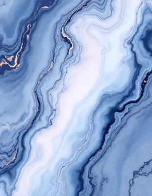 The primary subject of the image is a blue and white marbled stone. The setting is a close-up of the stone, showcasing its intricate patterns and textures. The visual style is a realistic representation of the stone, capturing its natural beauty. The dominant colors are blue and white, creating a serene and calming atmosphere.