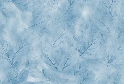 The primary subject of the image is a blue and white patterned background featuring a leaf design. The setting is a blue and white background, which gives the image a clean and modern appearance. The visual style is a combination of digital art and illustration, creating a unique and eye-catching design. The dominant colors are blue and white, which contribute to a calm and soothing atmosphere.
