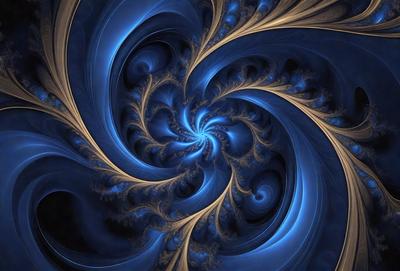 The primary subject of the image is a blue spiral pattern, which appears to be a digital art or illustration. The setting is a blue background, and the visual style is a combination of digital art and illustration. The dominant colors in the image are blue and purple, creating a calming and serene atmosphere.