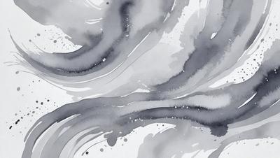 The primary subject of the image is a painting or drawing of a wave. The setting is a white background, and the visual style appears to be a combination of digital art and illustration. The dominant colors in the image are shades of gray, creating a moody and dramatic atmosphere.