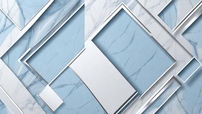 The primary subject of the image is a white marble tile. The setting is a blue marble wall, which serves as the backdrop for the tiles. The visual style is a combination of a photo and digital art, creating a unique and artistic representation of the marble tiles. The colors and mood of the image are predominantly blue and white, giving it a clean and elegant appearance.