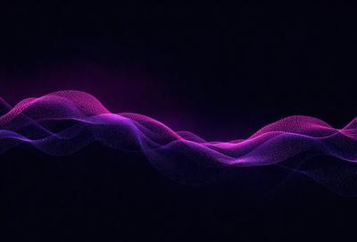 The primary subject of the image is a purple wave or a purple sound wave. The setting is a dark background, which creates a contrast with the purple wave. The visual style appears to be a digital art or illustration, as the wave is depicted in a stylized manner. The colors and mood of the image are predominantly purple, giving it a unique and artistic appearance.