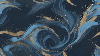 The primary subject of the image is a blue and gold swirl pattern, which appears to be a digital art or illustration. The setting is a blue background, and the visual style is a combination of digital art and illustration. The dominant colors are blue and gold, creating a sense of depth and movement in the swirl pattern.