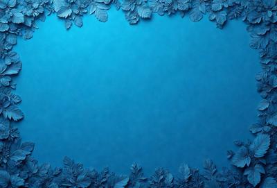 The primary subject of the image is a blue background with a pattern of leaves. The setting is a blue wall, and the visual style is a digital art or illustration. The dominant colors are blue and green, creating a calm and serene atmosphere.