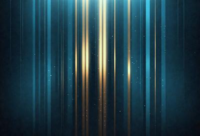 The primary subject of the image is a blue and yellow striped background. The setting is a dark room with a blue and yellow striped wallpaper. The visual style is a digital art or illustration, creating a vibrant and colorful atmosphere. The dominant colors are blue and yellow, which create a lively and energetic mood.