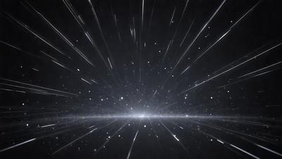 The primary subject of the image is a bright, white, and fast-moving light, which appears to be a star or a light source. The setting is a dark, starry sky, with the light streaking through the darkness. The visual style is a combination of a photo and a digital art, illustration, or drawing, creating a dynamic and captivating scene. The colors and mood of the image are predominantly dark and dramatic, with the bright light standing out against the backdrop of the starry sky.