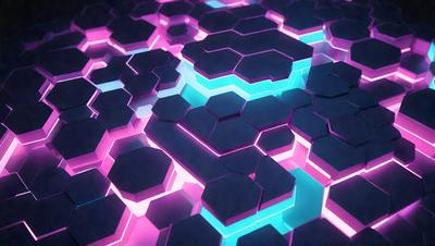The primary subject of the image is a close-up of a blue and pink geometric pattern. The setting is a purple and blue background, which adds to the overall visual style. The image appears to be a digital art or illustration, showcasing the intricate design of the pattern. The dominant colors in the image are blue and pink, creating a vibrant and lively atmosphere.