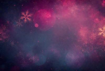 The primary subject of the image is a purple background with a pattern of white snowflakes. The setting is a space-like environment, and the visual style appears to be a digital art or illustration. The dominant colors are purple and white, creating a calm and serene atmosphere.